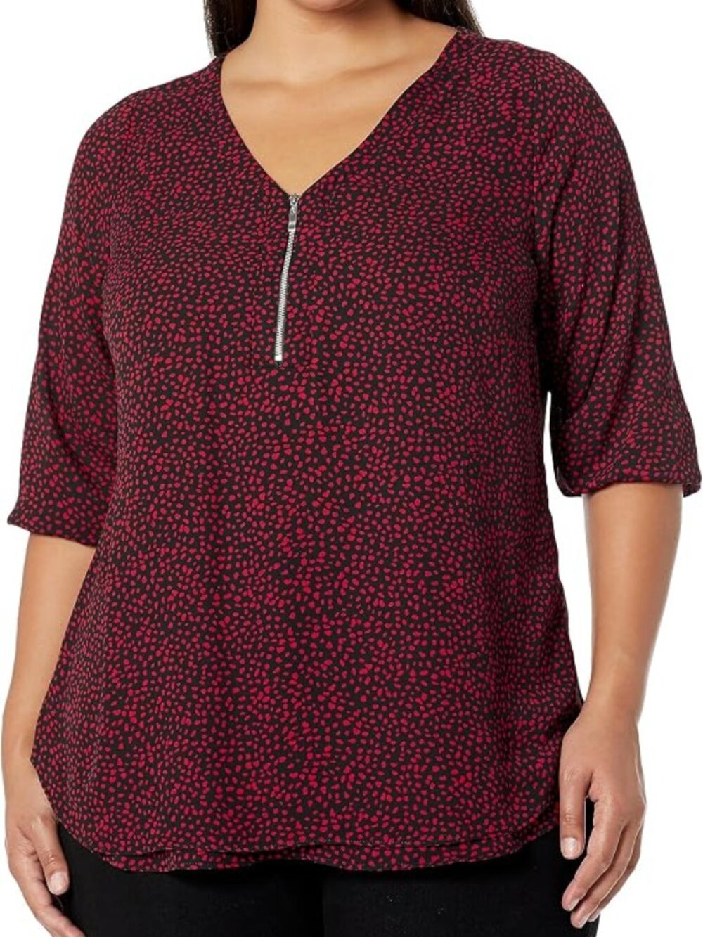 NWT Avenue Red Fleck Zip Front Blouse 22/24 Plus Size 3/4 Sleeve
